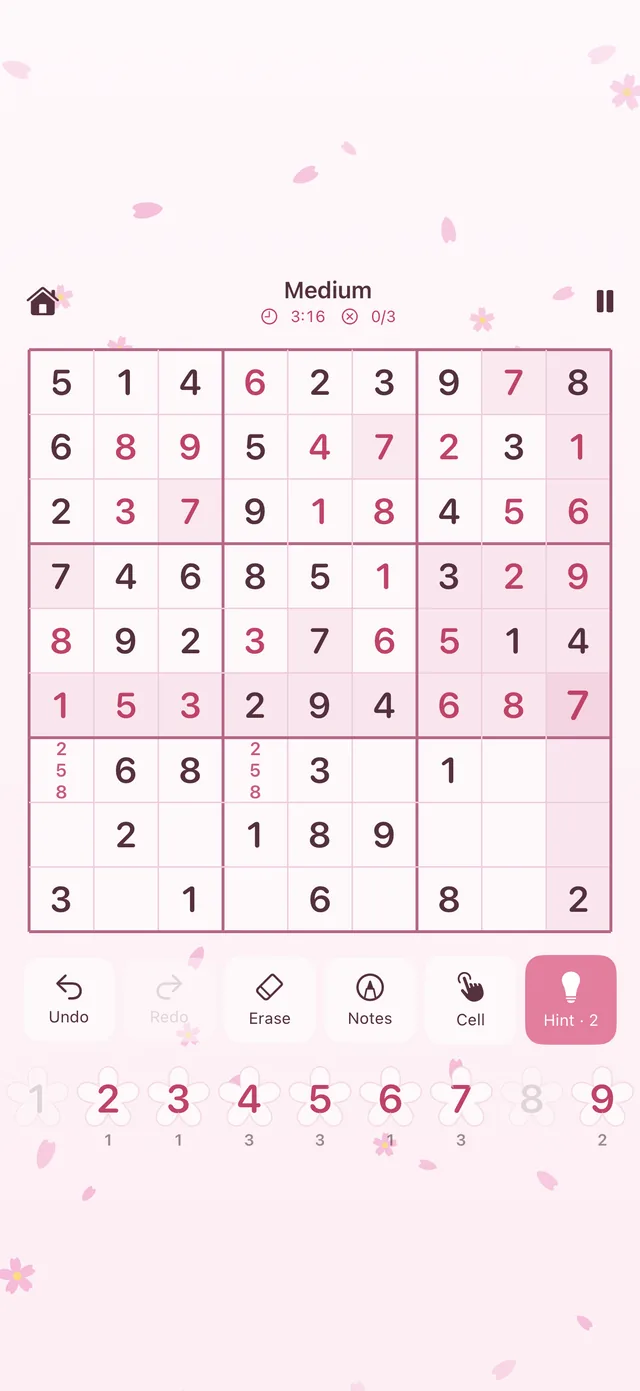 A hint highlighting the next cell to solve